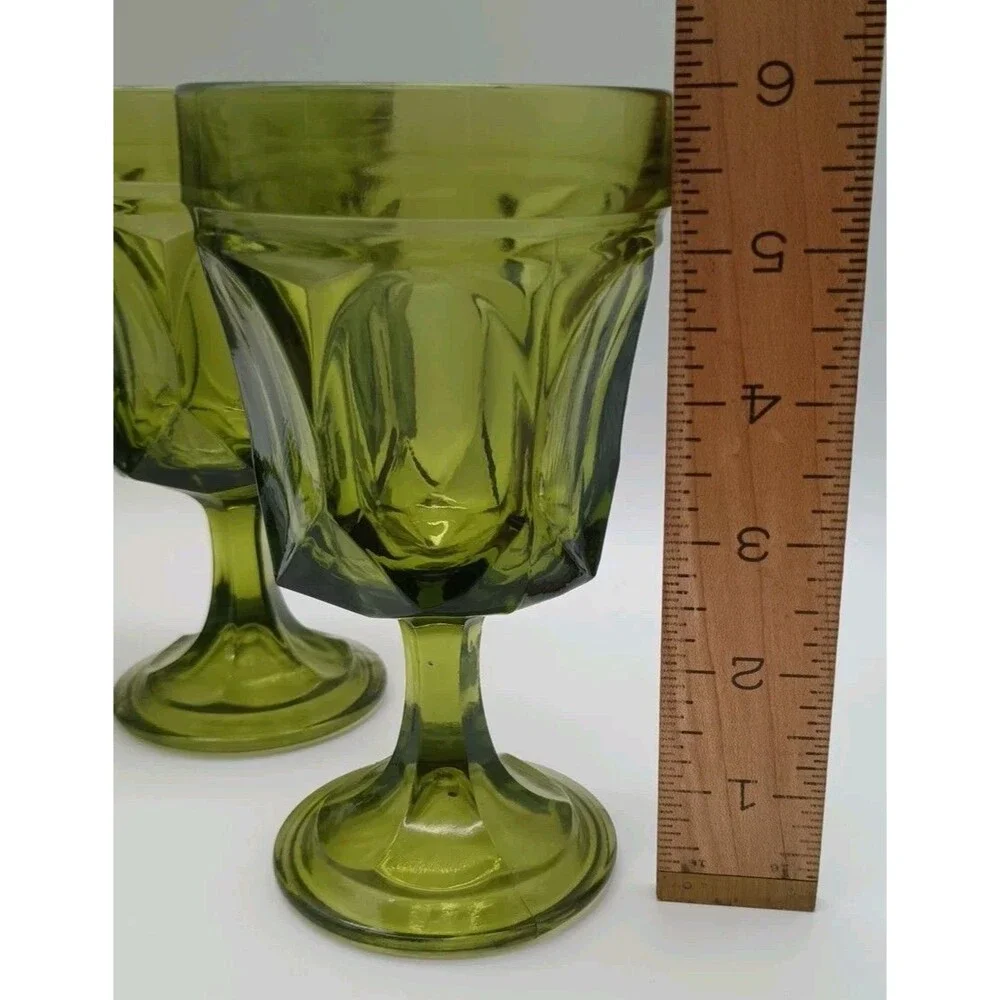 3 Anchor Hocking  Vintage  Fairfield Avocado Green Stemmed Goblets Glasses 6